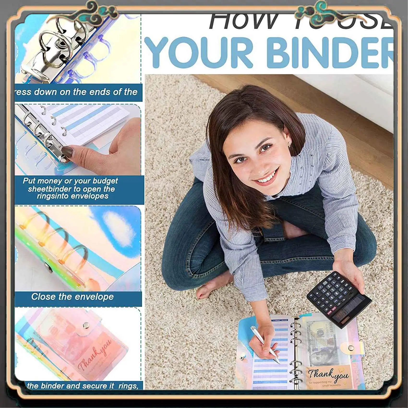 Reliable-2X A6 Binder Pocket With Notebook Cover,PVC Binder Cover,Waterproof 6-Ring Binder,Notebook, Multicolor