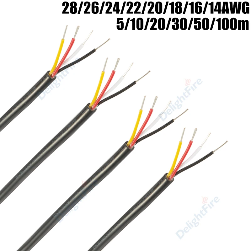 

4Core Sheathed Wire Cable 28 26 24 22 20 18 16 14 AWG 12V LED Extension Wires For RGB LED Strip Light Speakers Audio Automotive