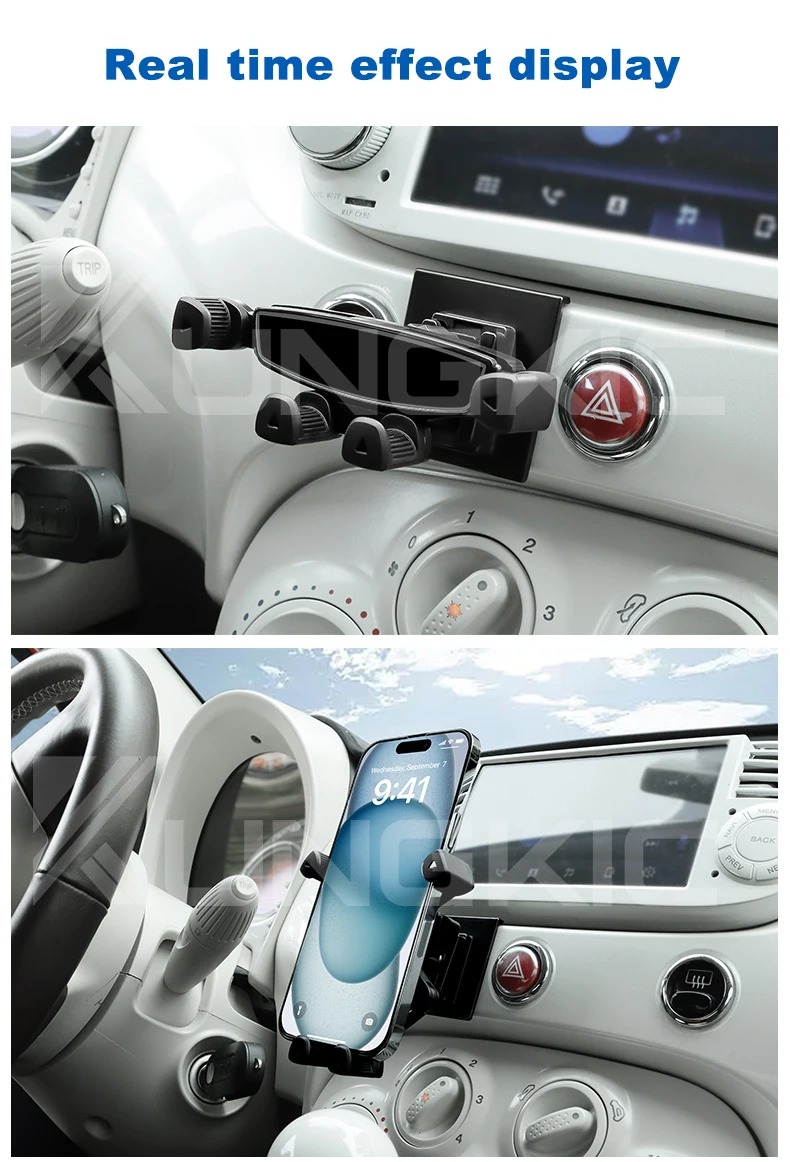 Auto-Handyhalterung mit Schwerkraftmechanismus für Fiat 500 (2008–2024), Abarth 595 (2012 2013 2014 2015 2016 2017 2018 2019 2020 2021 2022 2023 2024) – Detail 7