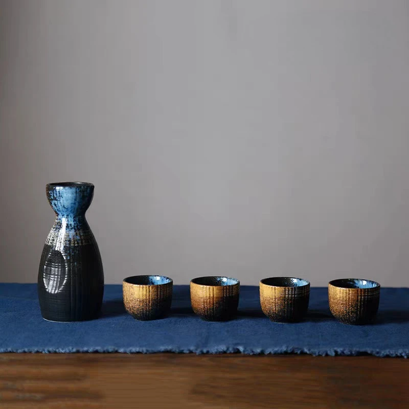 Japanese Retro Ceramic Wine Set Creative Checkered Sake Cup Set Wine Dispenser Restaurant Household Drinking Vessels Decorate