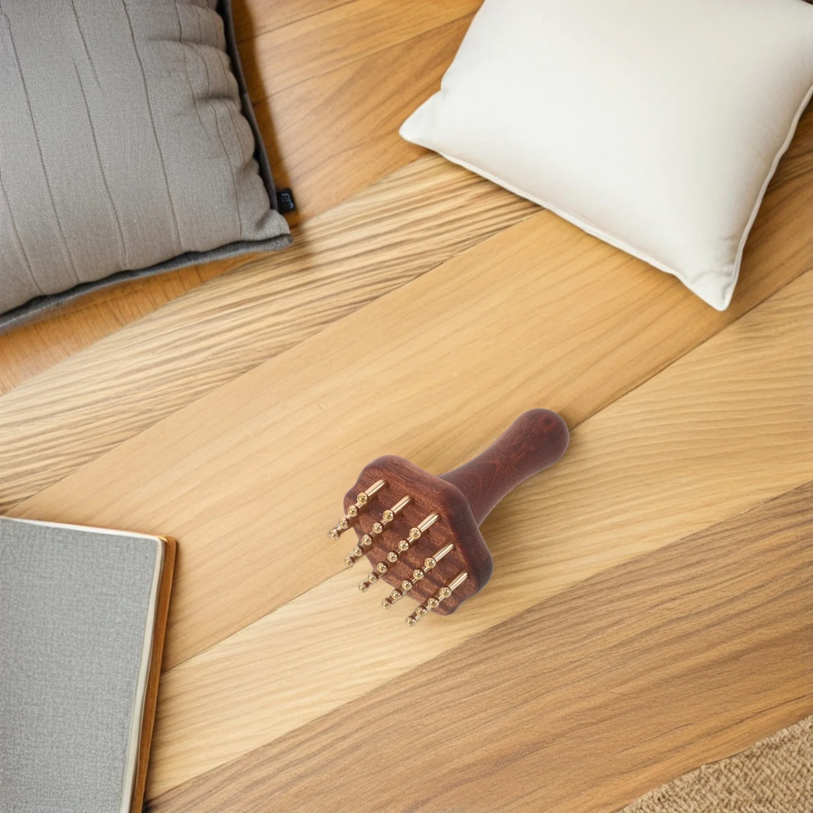 

Portable Meridian Massage Brush with Brass Teeth and Wooden Handle for Scalp Back Leg Scraping Guasha Therapy Detox Tool