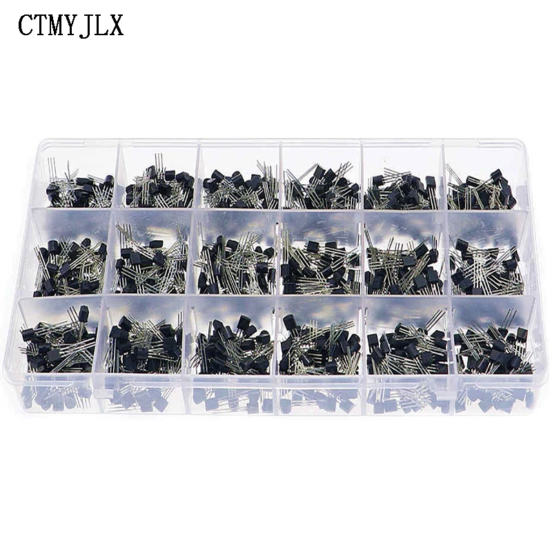 900pcs 18Value Bipolar Triode NPN/PNP Transistor Set TO-92 A1015-2N5551 Kit  S8050 S8550 2N2222 2N3904 2N3906 2N5401 Transistors