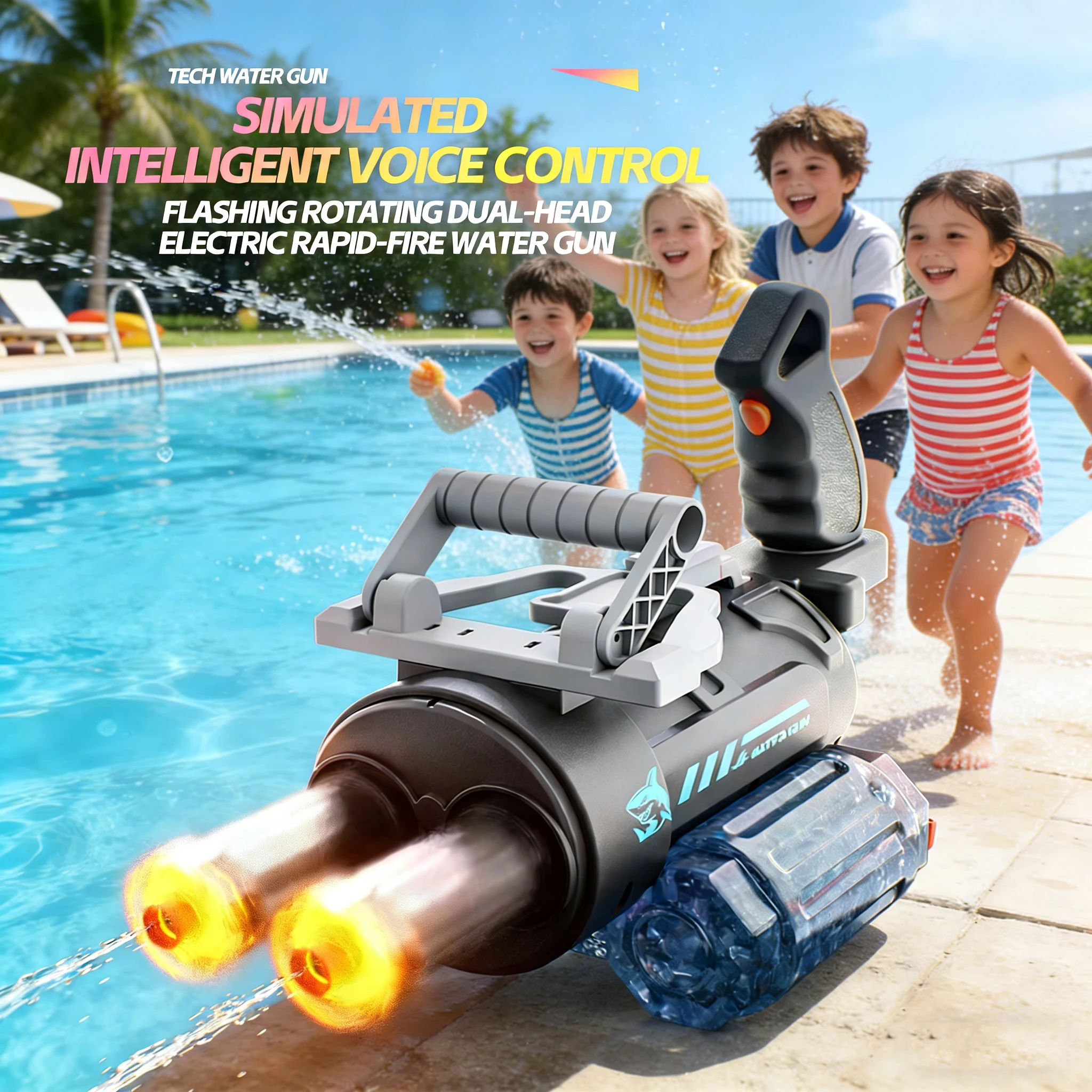 Electric Water Gun with Double Dazzling Lights, Shooting Burst Water Blaster Outdoor Beach Pool Toy for Boy Adult Children Gift