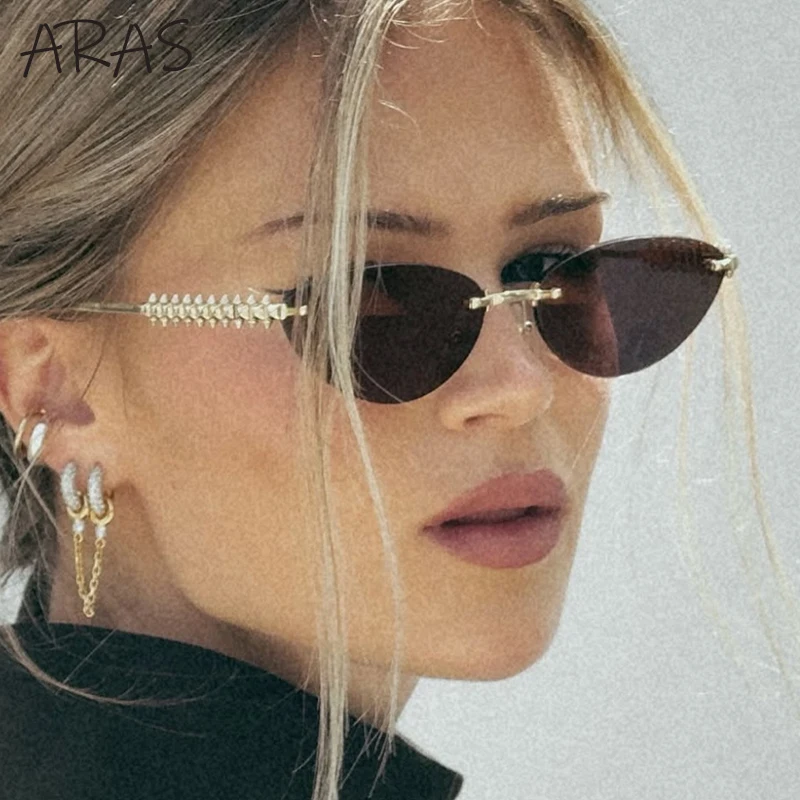 

Sexy Rimless Cat Eye Sunglasses Women 2025 Luxury Brand UV400 Outdoor Sun Glasses Fashion Metal Frame Eyewear For Ladies Shades