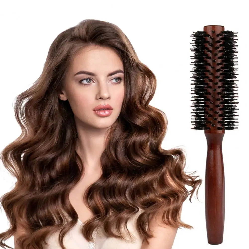 

Wooden Handle Bristles Round Brush Portable Anti-static Thin Thick Long Straight Curly Hair Brush Hair Styling Detangling Comb 9
