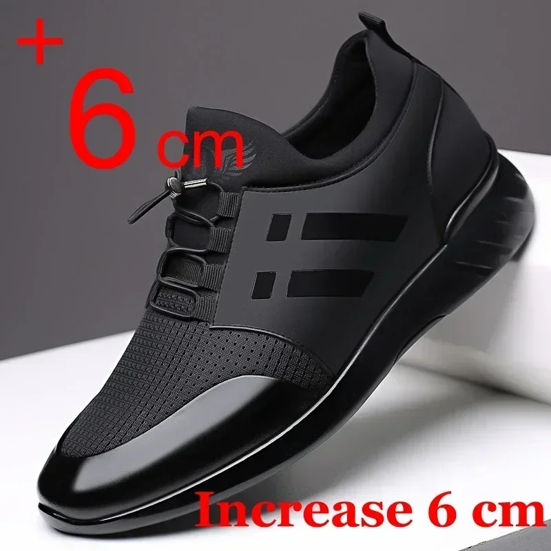 Men Casual Sneakers Elevator Shoes Black Breathable Heightening Shoes Man 6CM Height Increase Heels Moccasins Taller Male 47 48