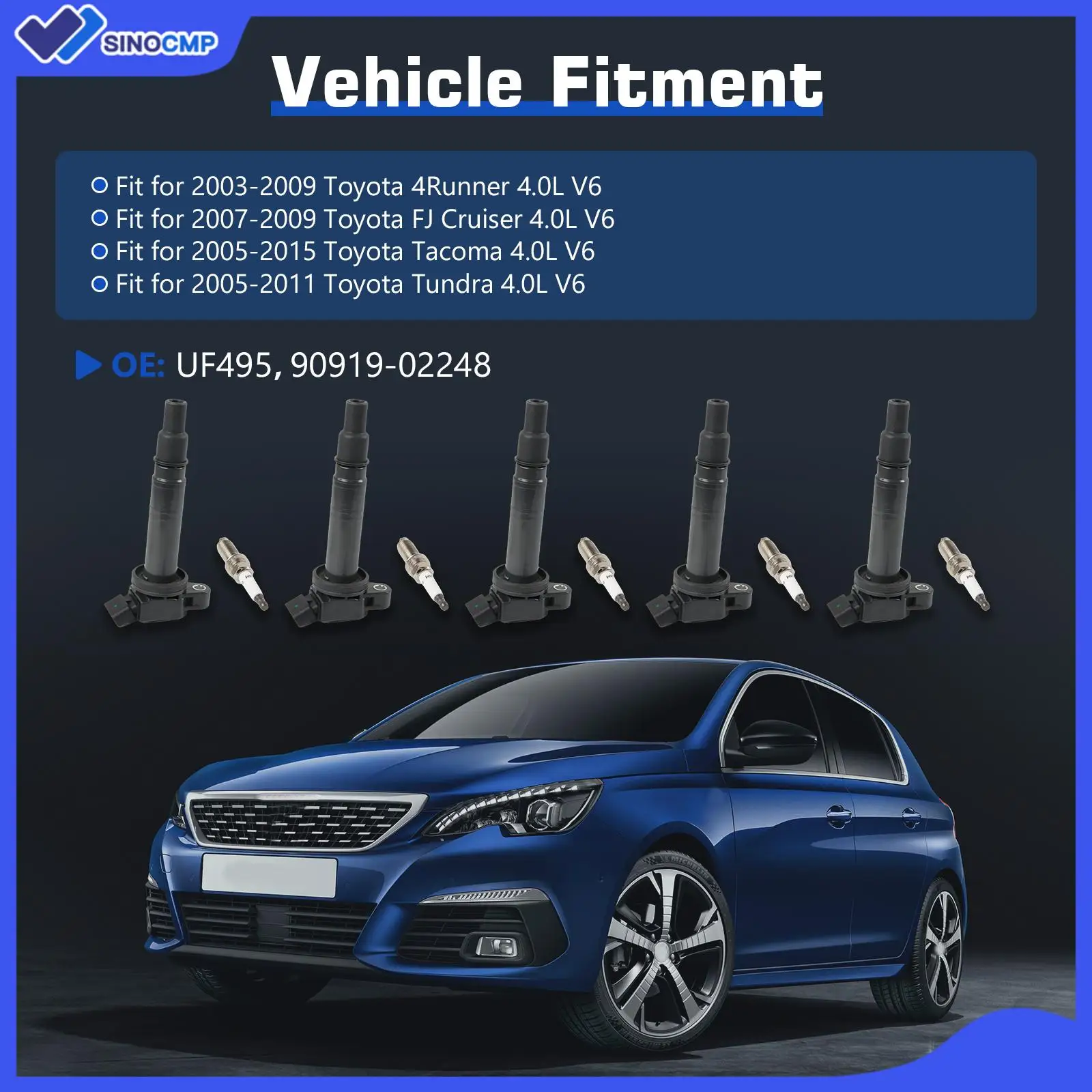 

6Pcs Ignition Coil + 6Pcs Double Iridium Spark Plugs UF495+6619 for Toyota Tacoma 4Runner 4.0L Lexus GS F IS F LC500 RC F