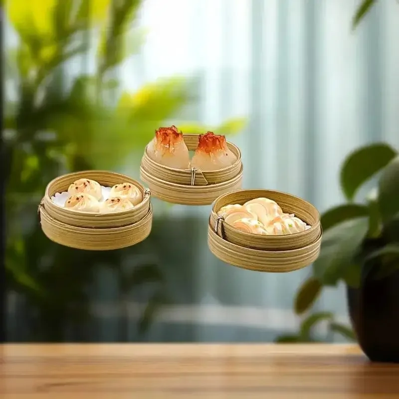 1/12 Schaal 3Pc Miniatuur Poppenhuis Keuken Speelgoed, inclusief Stoommandje, Pan & Fry Dumplings Geroosterde Tarwe