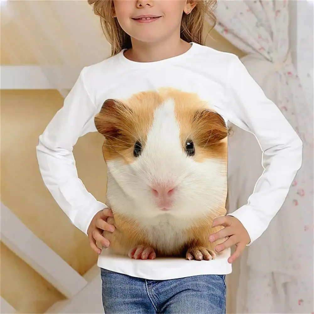 Long T-shirts Hamster Domesticated Guinea Pig 3D Print Summer T Shirt Fashion Kids Casual Boy Girl Neutral Round Neck Tees Tops