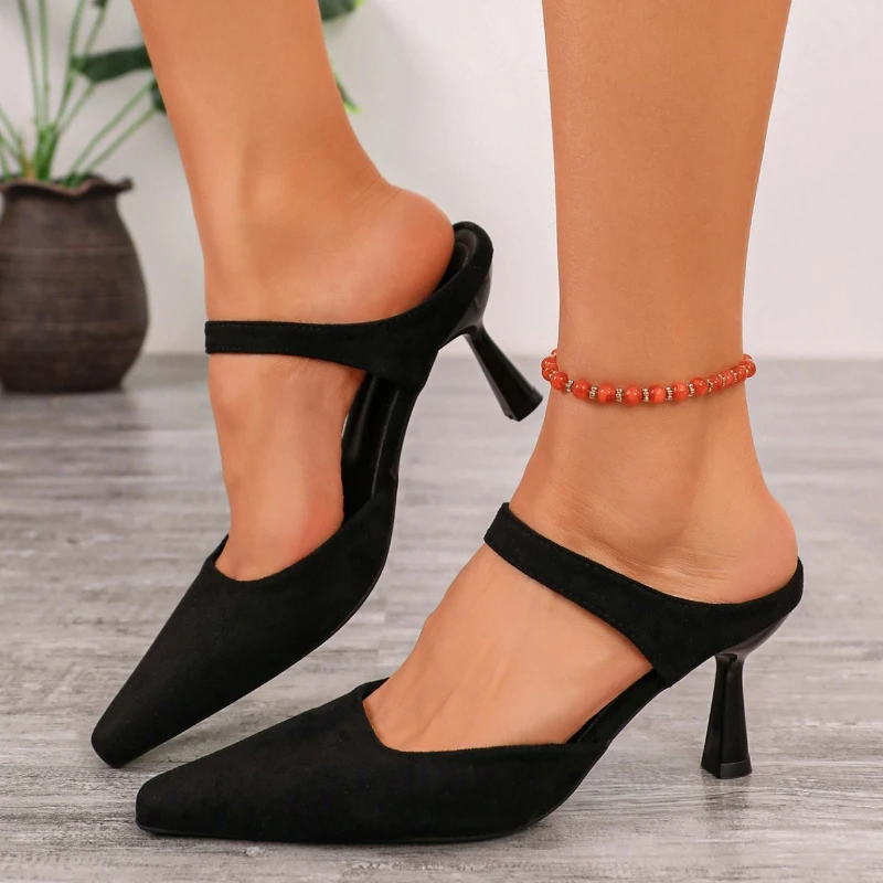 Spring and Autumn Women's Fashion Suede Pointed Elegant High-heeled Slippers 2026 New Leopard Print Decorative Workplace Slipper