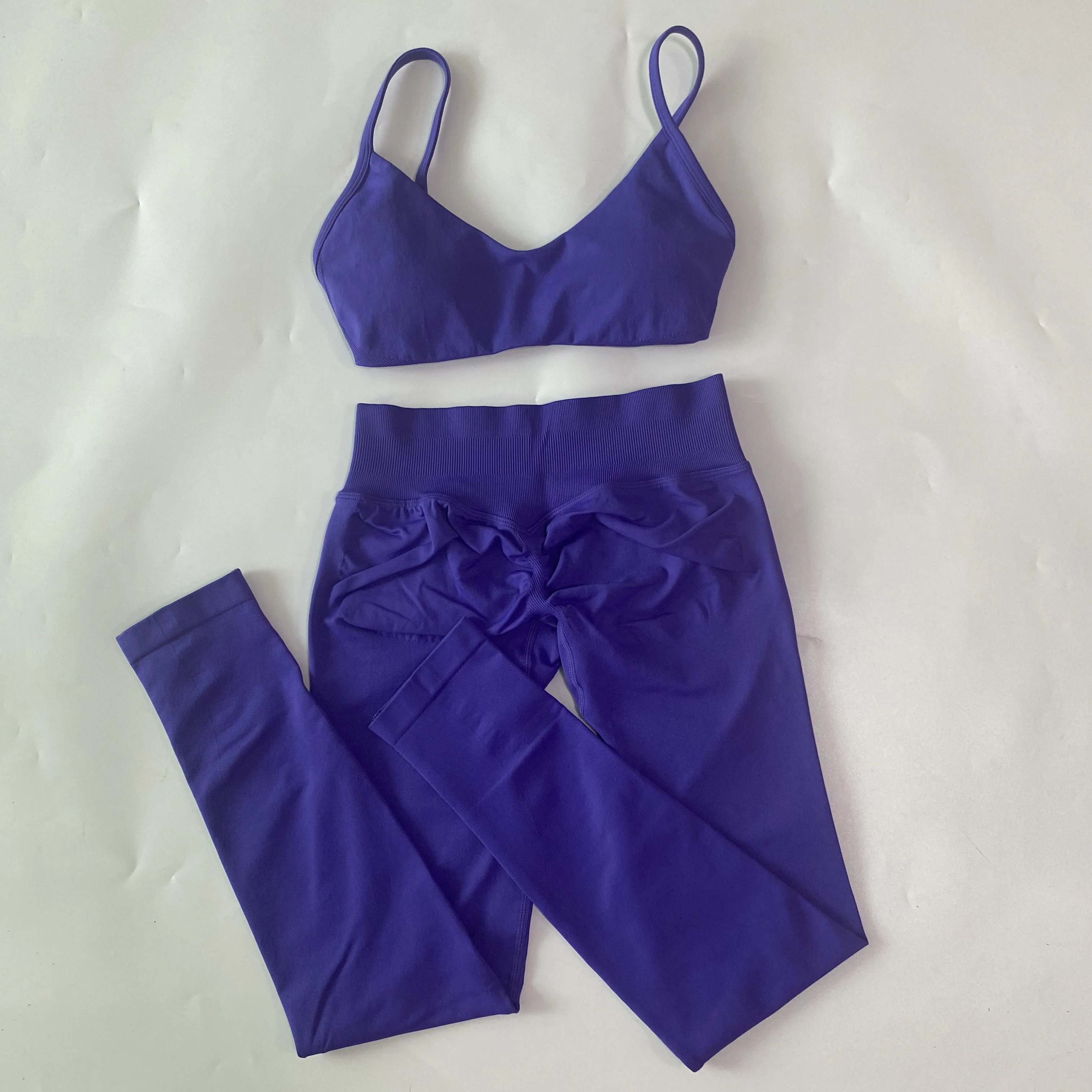 2-teiliges Sport-Set, Sport-BH mit Rundhalsausschnitt, nahtloses Yoga-Set, Fitness-Leggings-Set, Damen-Trainingsanzug, Sportbekleidung, Activewear – Detail 11