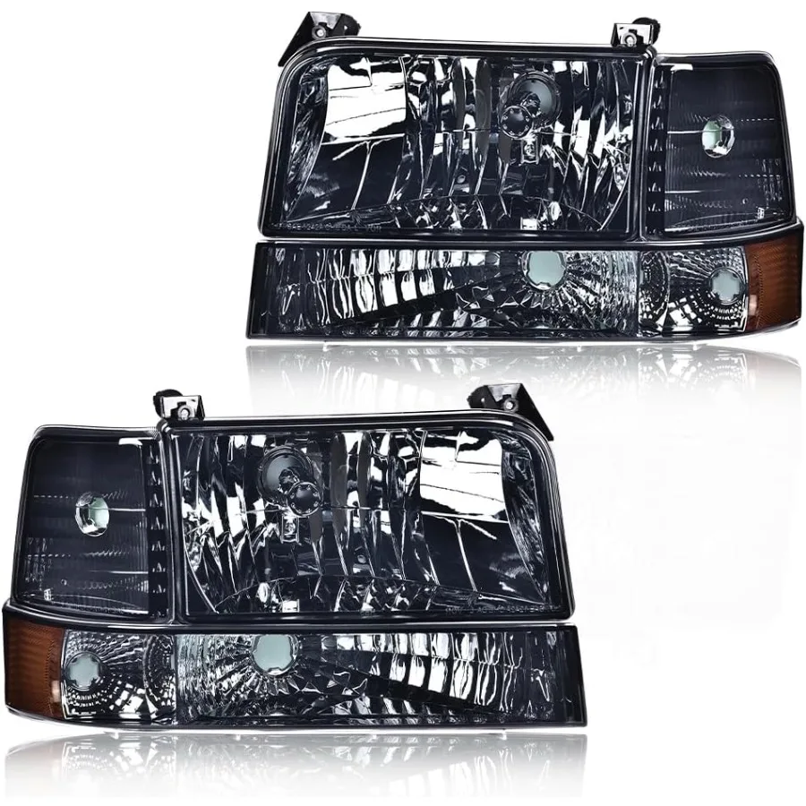 

Headlights Assembly with Corner Signal Bumper Lamps for 19921996 F150 F250 F350 Bronco Smoky Lens Design Chrome Housing Amber