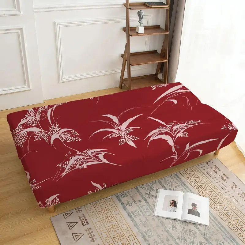 1pc Elastic sofa bed cover,Elegant Red Bamboo Grass Floral Pattern Couch Cover for Home Decor