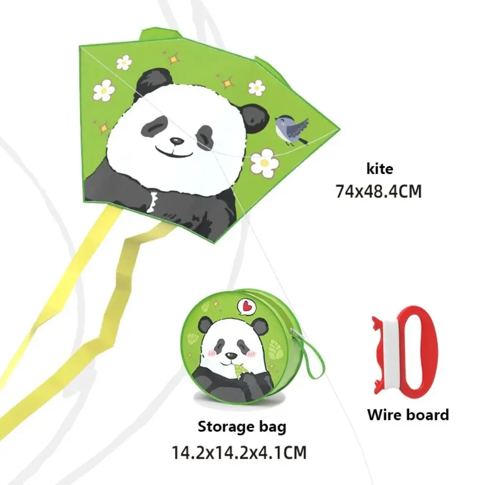 Cerf-volant de poche sans cadre pour sortie à ressort, facile à voler, cerf-volant à vent Panda de dessin animé pliable, ligne de cerf-volant de 50 mètres