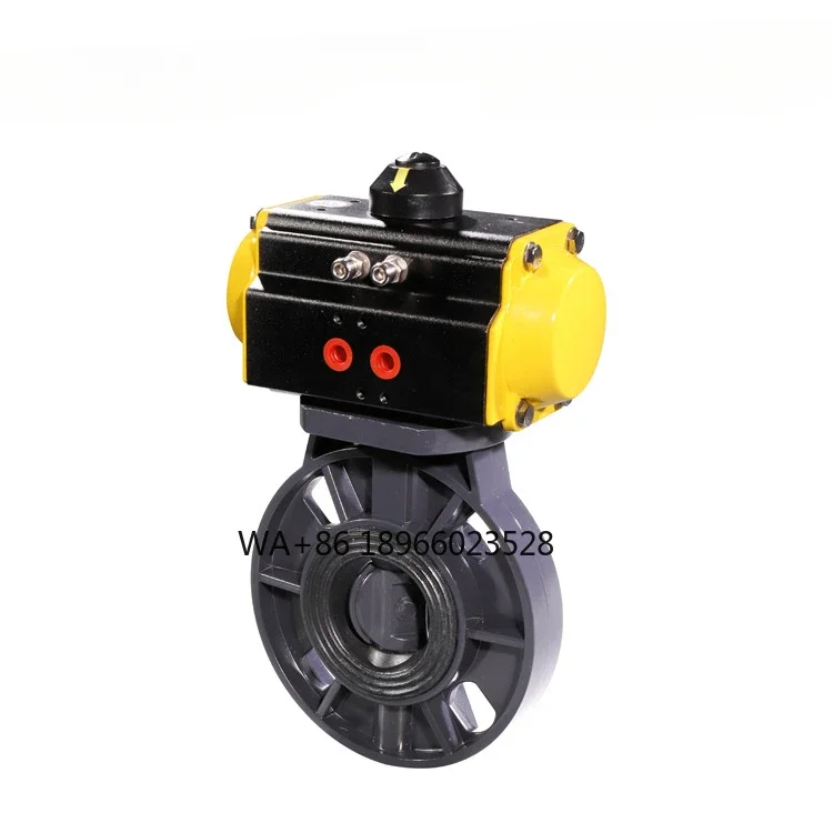 Plastic UPVC Wafer Pneumatic Butterfly Valve Acid and Alkaline Soft Seal Double Action Fast Cut-off Valve Customization