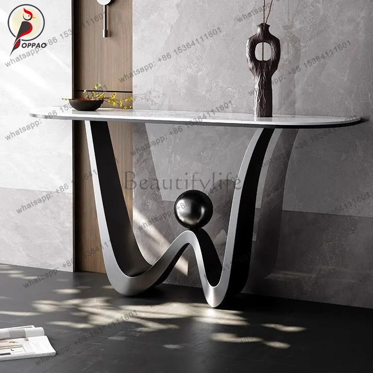 Customization Stainless Steel Titanium High-end Entrance Table Light Luxury Storage Table Case