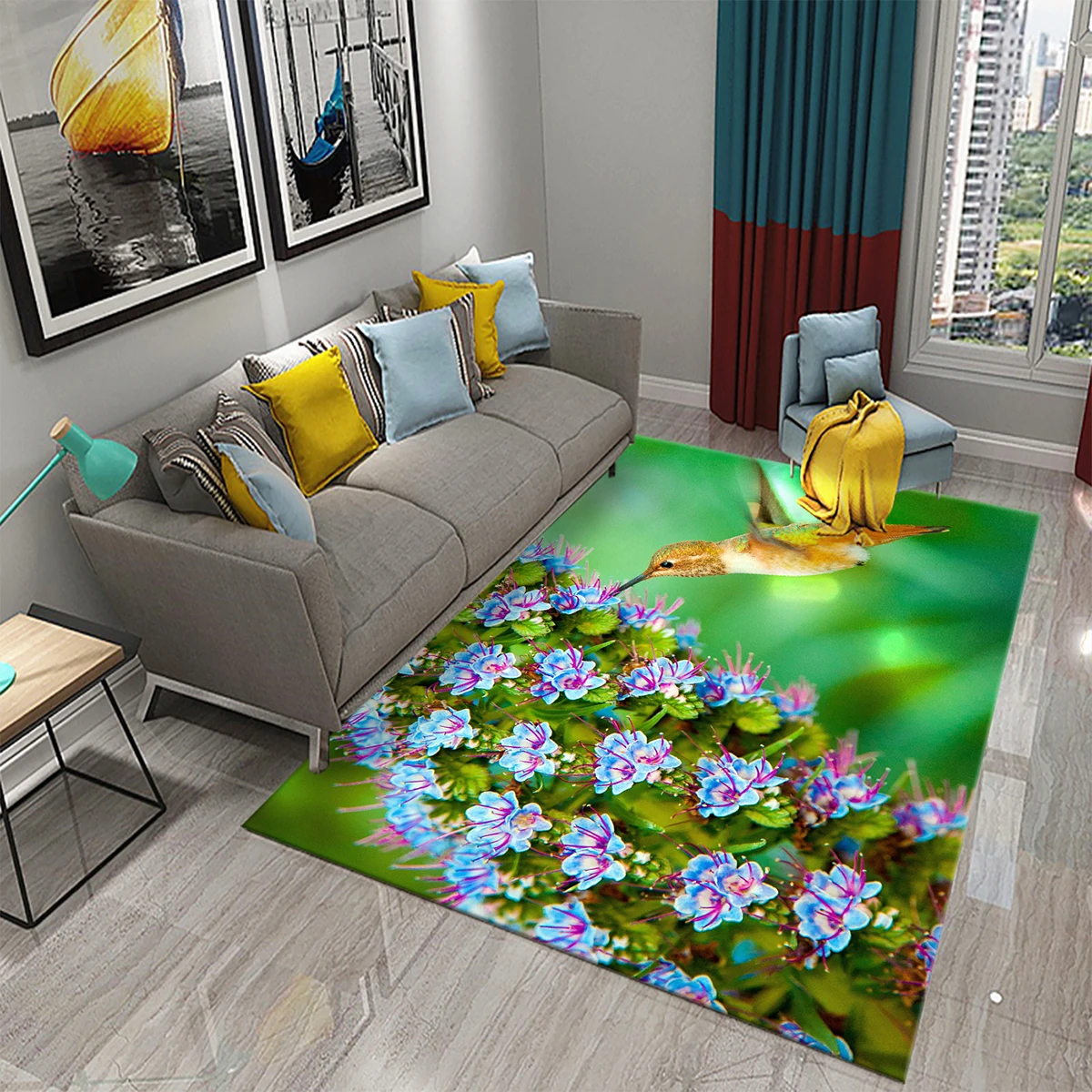 

Hummingbird Flowers Rugs for Living Room Lovely Wild Animal Carpet Soft Floor Mat Wildlife Rugs for Bedroom Decorative Area Mats