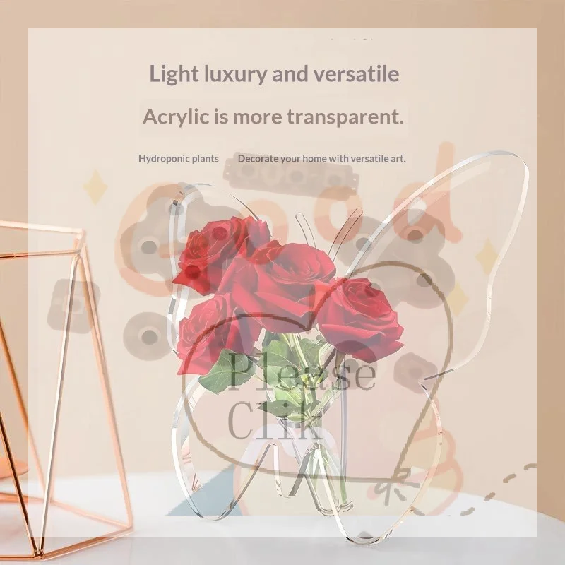 【HG】Clear Acrylic Butterfly Shaped Vase High Transparent Finish For Home Hydroponic Flower Display Decor