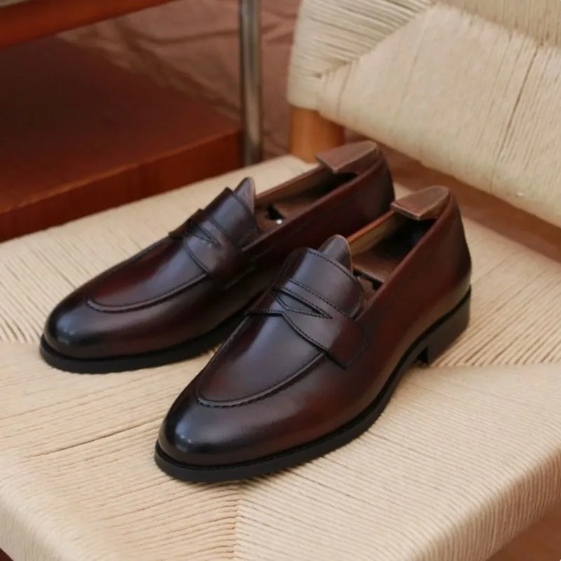 Coffee Black Cow Leather Men Loafers Flat heel Formal Driving Boats Shoes Fashion Formal Business Shoes