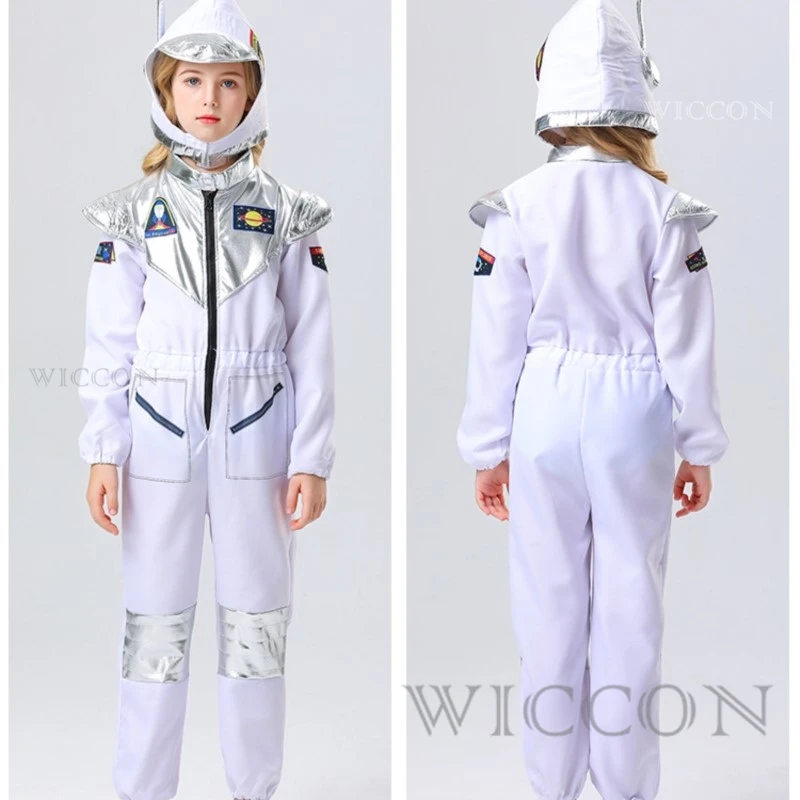 

Child Astronaut Costumes Holiday Fantasy Astronaut School Jumpsuit Performance Halloween Cosplay Hooded Set Assembly Gloves