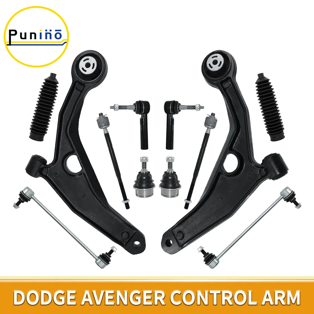 Punino Front Lower Suspension 12pcs Control Arm Ball Joint Tie Rod End Link for Dodge Avenger Chrysler 200 Sebring 2007-2014