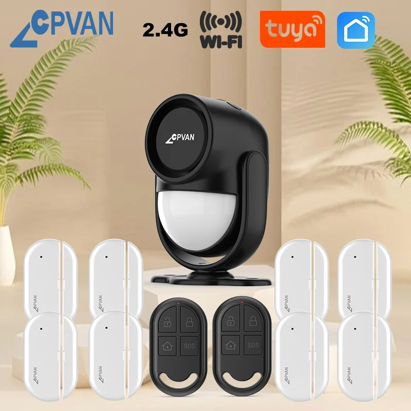 cpvan tuya smart home alarm system sem fio wi fi 24g seguranca contra roubo sensor de porta detector de movimento sensor 01