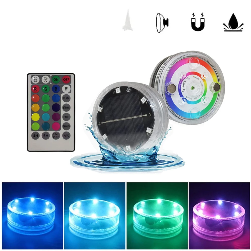 6 LED Solar Pool Light Magnetic Submersible LED Light Underwater Solar Wall Lamp Swimming Pool Night Light Suction Cups Aquarium