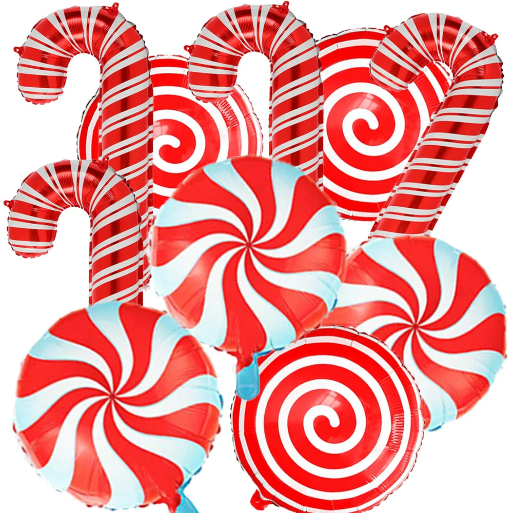 

12 Pcs Christmas Candy Cane Foil Balloons Xmas Photo Backdrop Candies Theme New Year Decoration Party Supplies