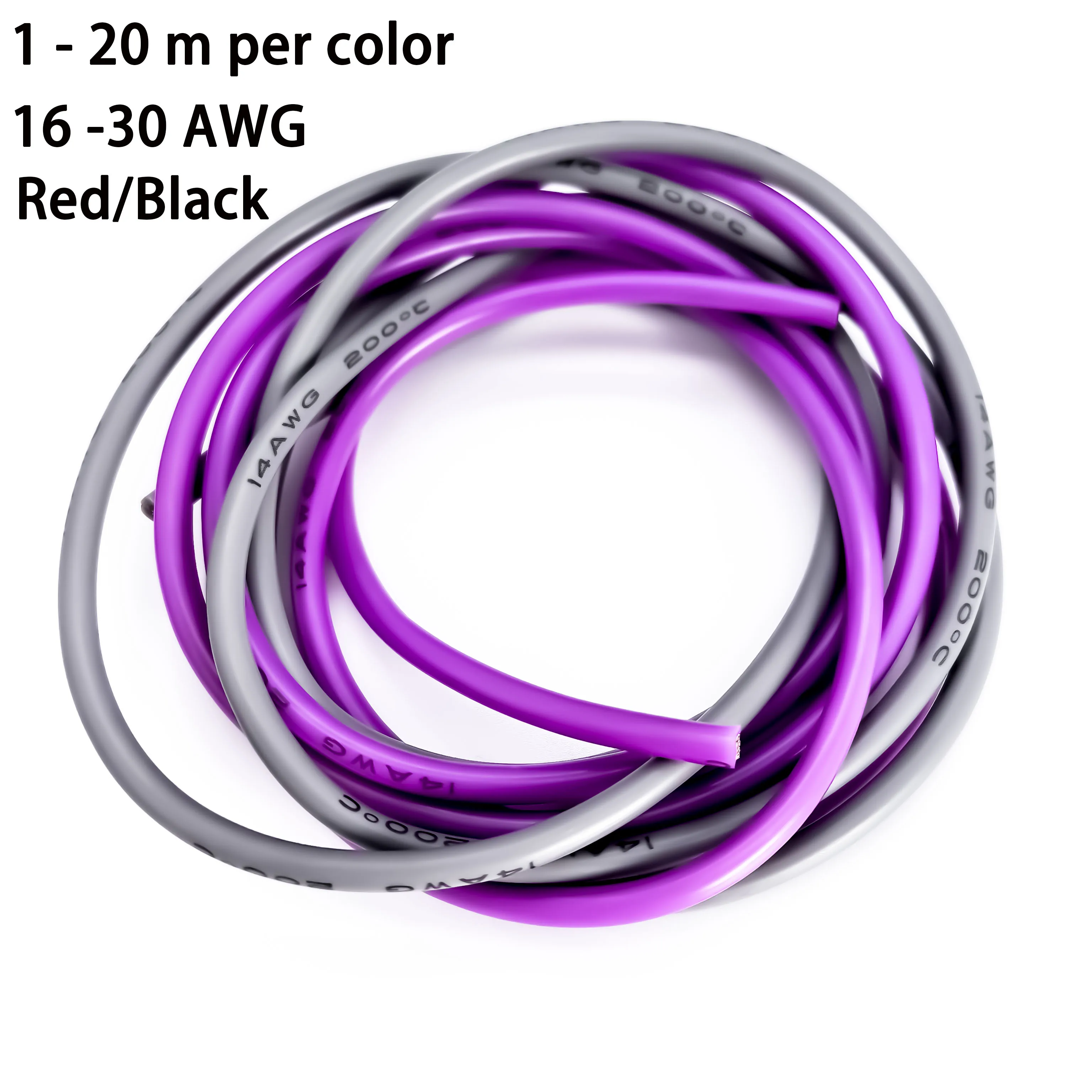 Two Color Wire 16-18-20-22-24-26-28-30 Gauge Silicone Gray/Purple Stranded Tinned Copper Hookup Wire Kit DIY