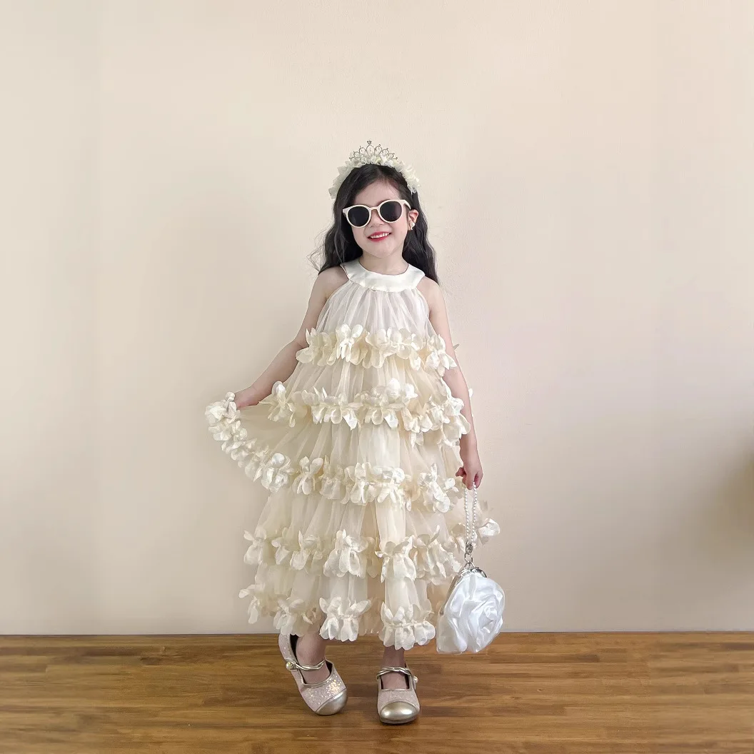 

Baby Girl Summer Flower Cake Puffy Dress Princess Vest Skirt No Sleeve Fashion and Cool Tulle Kids Clothes 2025
