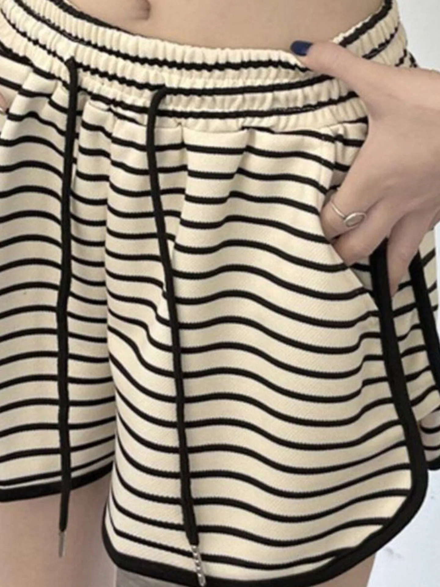 

High Waist Striped Sports Shorts Women's Summer Thin Home Wear Sleepwear A-Line Wide Leg Hot Pants Comfortable Korean Style