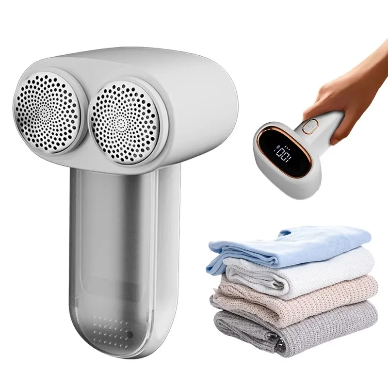 Dual-Head Electric Fabric Shaver Rechargeable LED Display Sweater Shaver Mini Portable Clothes Electric Lint Remover