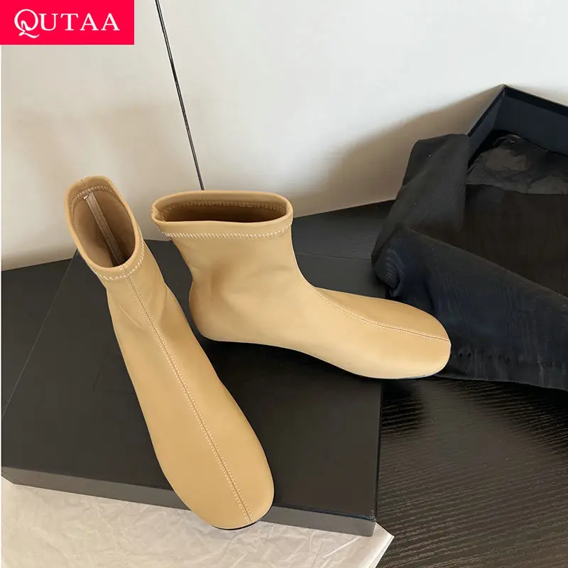 

QUTAA 2026 News Fashion Winter Women Ankle Boots Autumn Zipper Shoes Microfiber Wedge Heels Round Toe Lady Short Boots 34-40