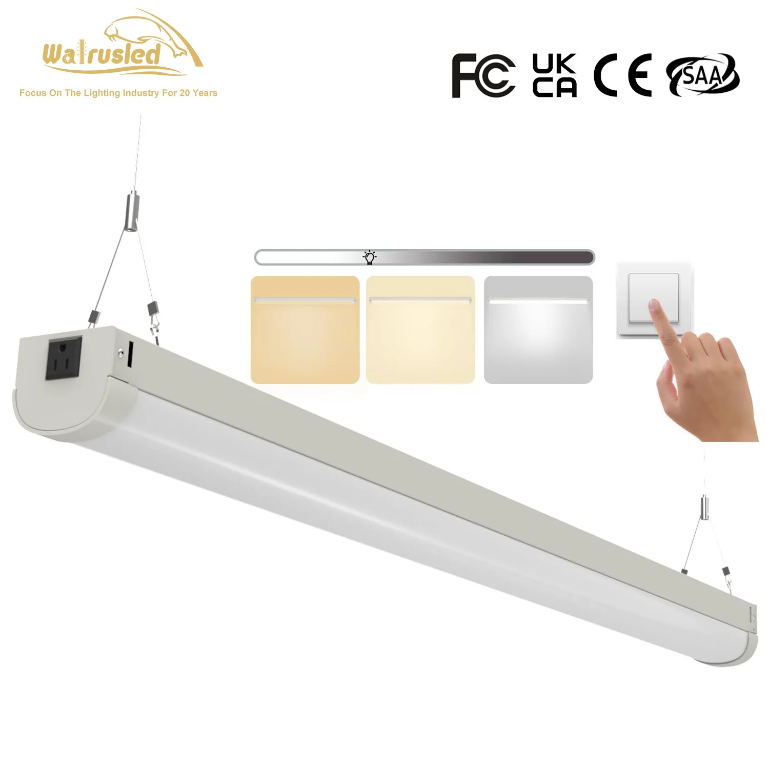 

Светодиодный светильник для мастерской 80 Вт, 4 фута, соединяемый, 8800 лм, 3000K/4000K/5000K, с регулировкой яркости SCR, линейная лента, рабочее освещение с вилкой и кабелем питания, FCC