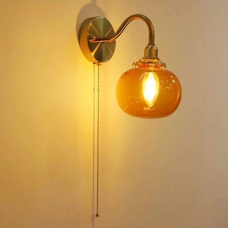 Luminária de parede retrô de vidro com cotovelo estilo japonês, cabeceira do quarto, entrada simples nórdica, corredor, banheiro, espelho de banheiro, farol