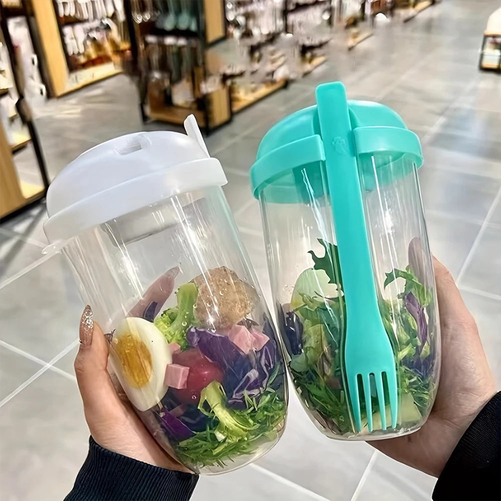 1L Portable Salad Cup With Forks Lid Vegetable Breakfast Salad Cup Lunch Bento Box Food Storage Containers Kitchen Accessories