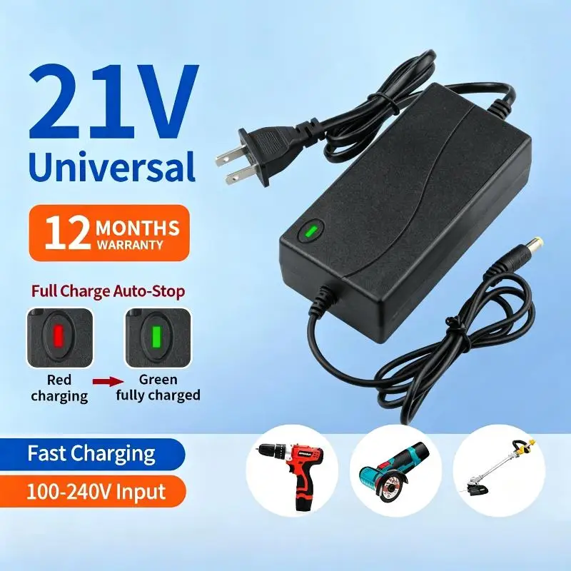 21V Fast Power Tool Battery Charger Short Circuit Protection for Cordless Drill Electric Wrench Batteries Safe Daily Use