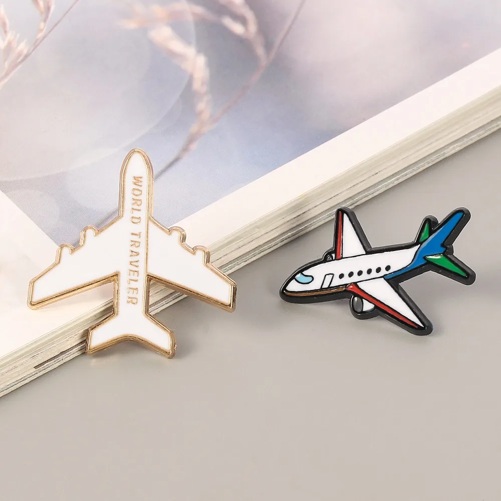 Creative Cartoon Airplane Lapel Pin Airliner Funny Metal Enamel Badge Simple Fashion Letter Aircraft Brooch Jewelry Gift