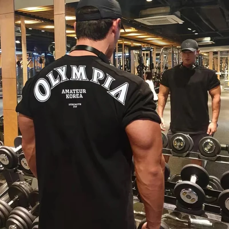 2026 New OLYMPIA Family Matching Oversized Unisex Streetwear T Shirt Gym Fitness Letter Graphic Tee Workout Short Sleeve Tops