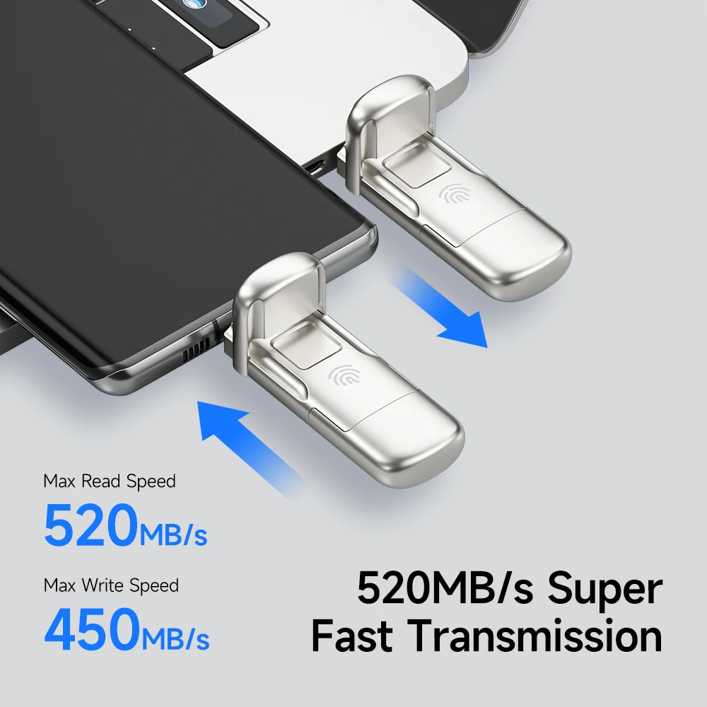 MOVESPEED 520MB/s USB3.2 Gen 2 AES256 & Fingerprint Encryption 1TB USB Solid State Pendrive Type C Flash Drive 128GB 256GB 512GB