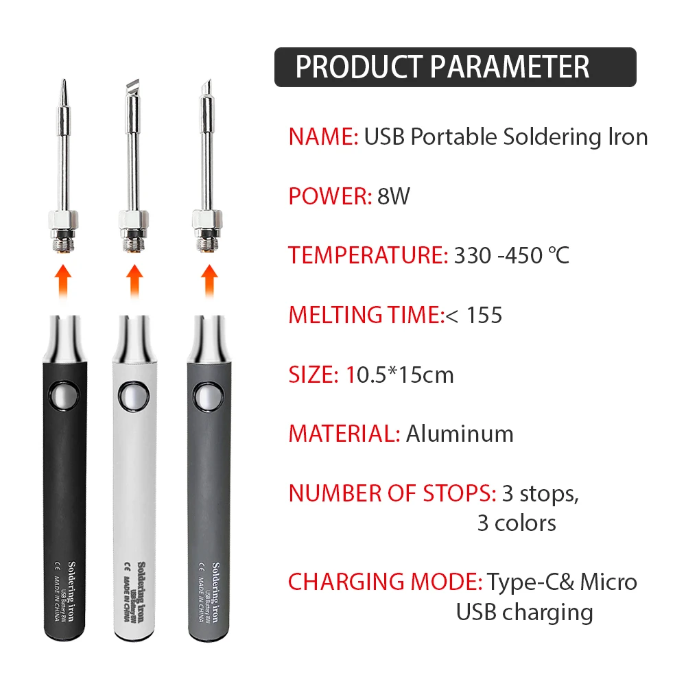 Saldatore per batteria al litio wireless USB da 8 W Penna per saldatura portatile da 5 V Ricaricabile Controllo della temperatura Attrezzatura per