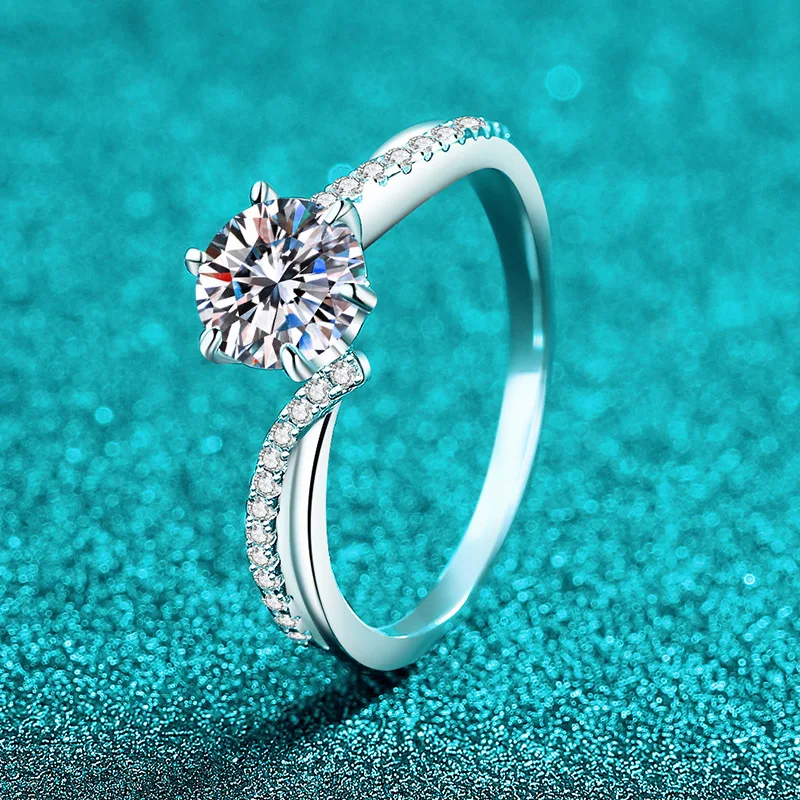 Elegant PT950 Platinum 1 Carat Moissanite Ring for Women, Twisted Band Snowflake Micro-Set Ring, Exquisite Daily Holiday Gift