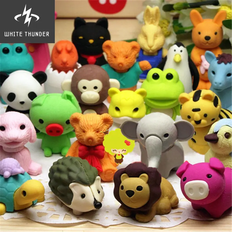 30/Pcs Creative Cute Animal Eraser Individual Package Detachable Eraser Student Prize Stationery Wholesale