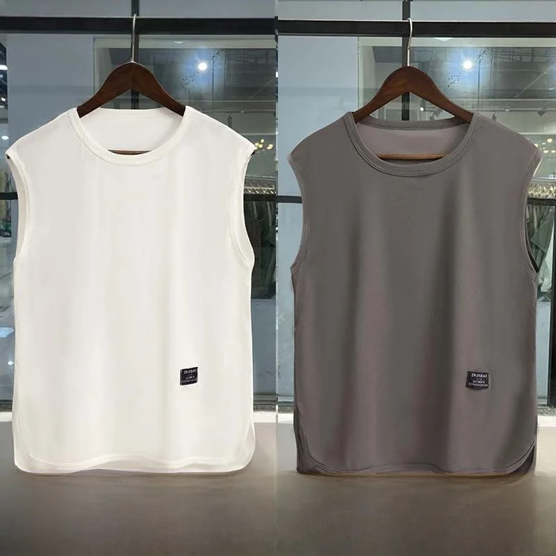 Men's Sleeveless Vest Summer Shoulder Pad Fitness Sport T-shirt Casual Loose plus Size Couple Sweat Shirt Moisture Wicking