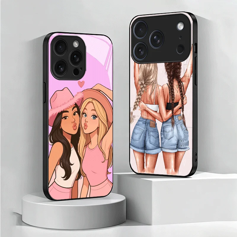 Best Friends Forever Girls Tempered Glass Phone Case for Samsung Galaxy A17 A16 A15 A14 A13 A57 A56 A55 A54 A53 A37 A36 A35 A34