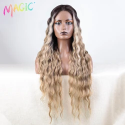 Perruque Lace Front Wig synthétique pour femmes, perruques Cosplay, Deep Wavy, perruques vidéo blondes ombrées, Magic Degree Heat