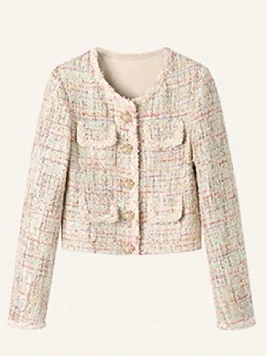 VGH التخسيس سترات قصيرة أنيقة للنساء جولة الرقبة طويلة الأكمام تقسم زر الخريف مزاجه سترة الإناث موضة جديدة