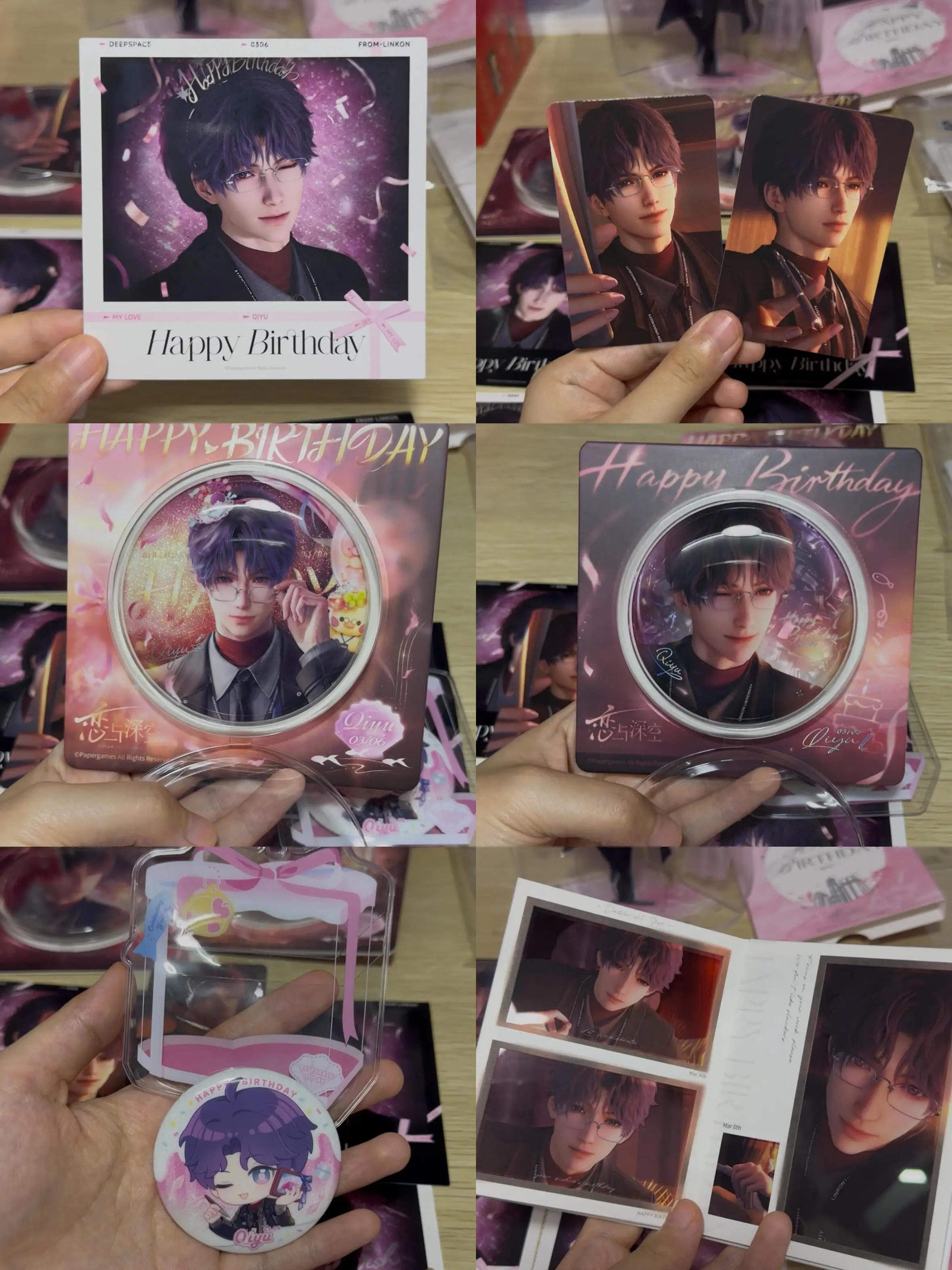 In Stock Official Love and Deepspace Rafayel 2026 Birthday Badge Stand Photo Card Set Ornament Duskbright Steps Series Anime G