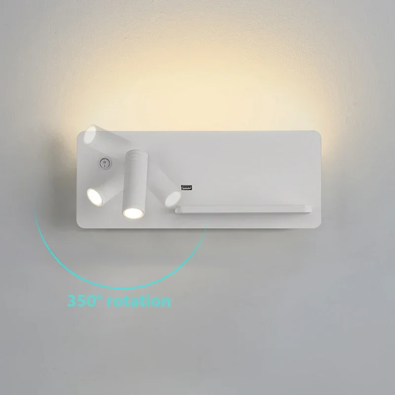 Imagem -06 - Zerouno-multifunções Led Reading Interior Wall Light Cabeceira Wall Sconce Interruptor de Carregamento do Telefone sem Fio Hotel e Bed Lamp