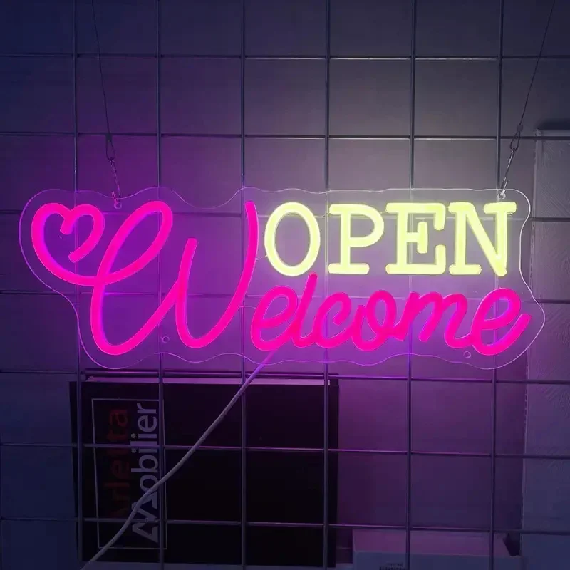 Benvenuto Open Neon Led SignsShop Welcome Sign Commercial Neon Light Wall Decor Sign Neon Light Open Sign per Bar Shop Salon Hotel